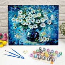 White daisies in a blue background paint by numbers kit framed wall art